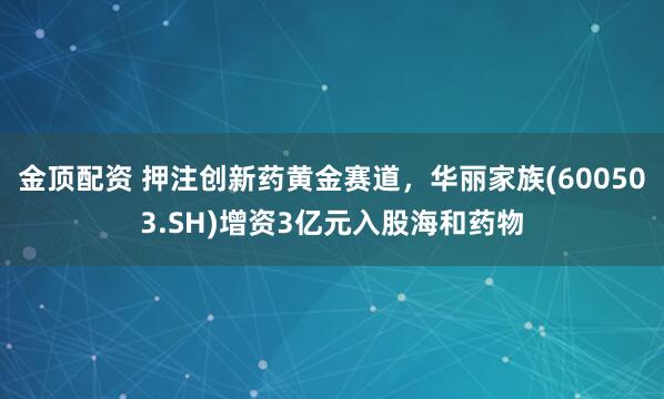 金顶配资 押注创新药黄金赛道，华丽家族(600503.SH)增资3亿元入股海和药物