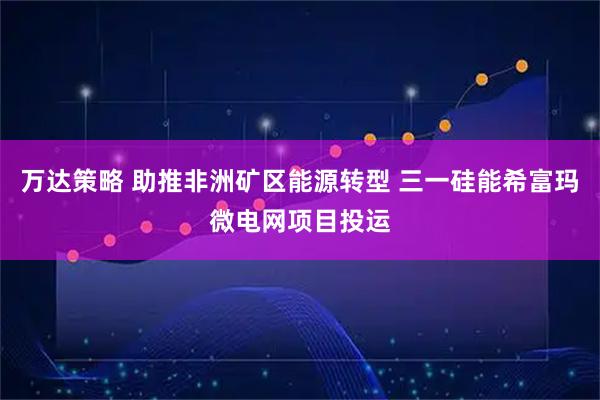万达策略 助推非洲矿区能源转型 三一硅能希富玛微电网项目投运